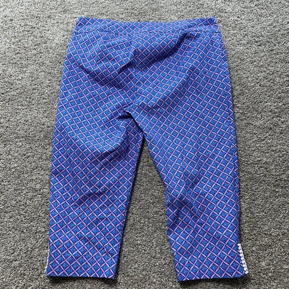 Chicos Womens XL Perfect Stretch Capri Pants Blue Geometric Print Elastic Waist - Picture 4 of 10